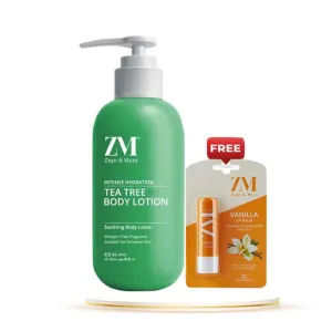 Zayn & Myza Tea Tree Body Lotion 250ml (Free ZM Vanilla Lip Balm 4.5gm)